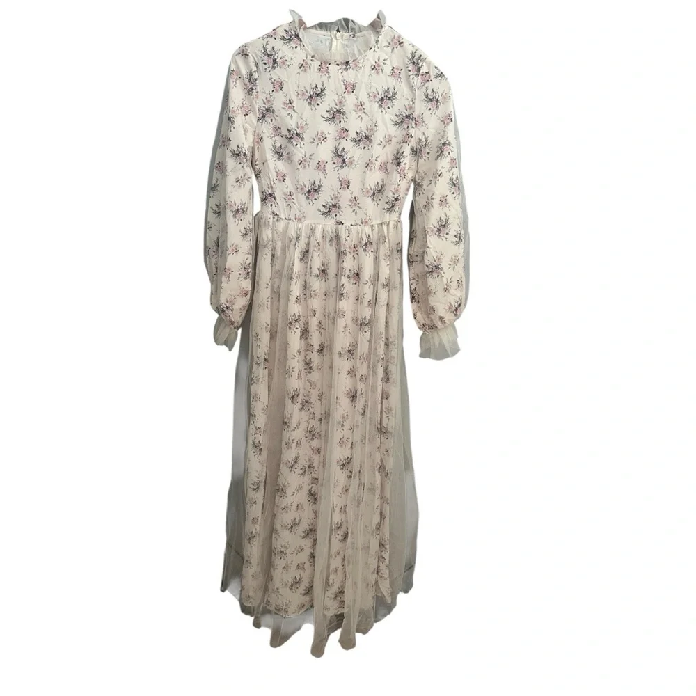 Cottagecore Floral Elegant White Maxi Dress XS - Picture 2 of 7
